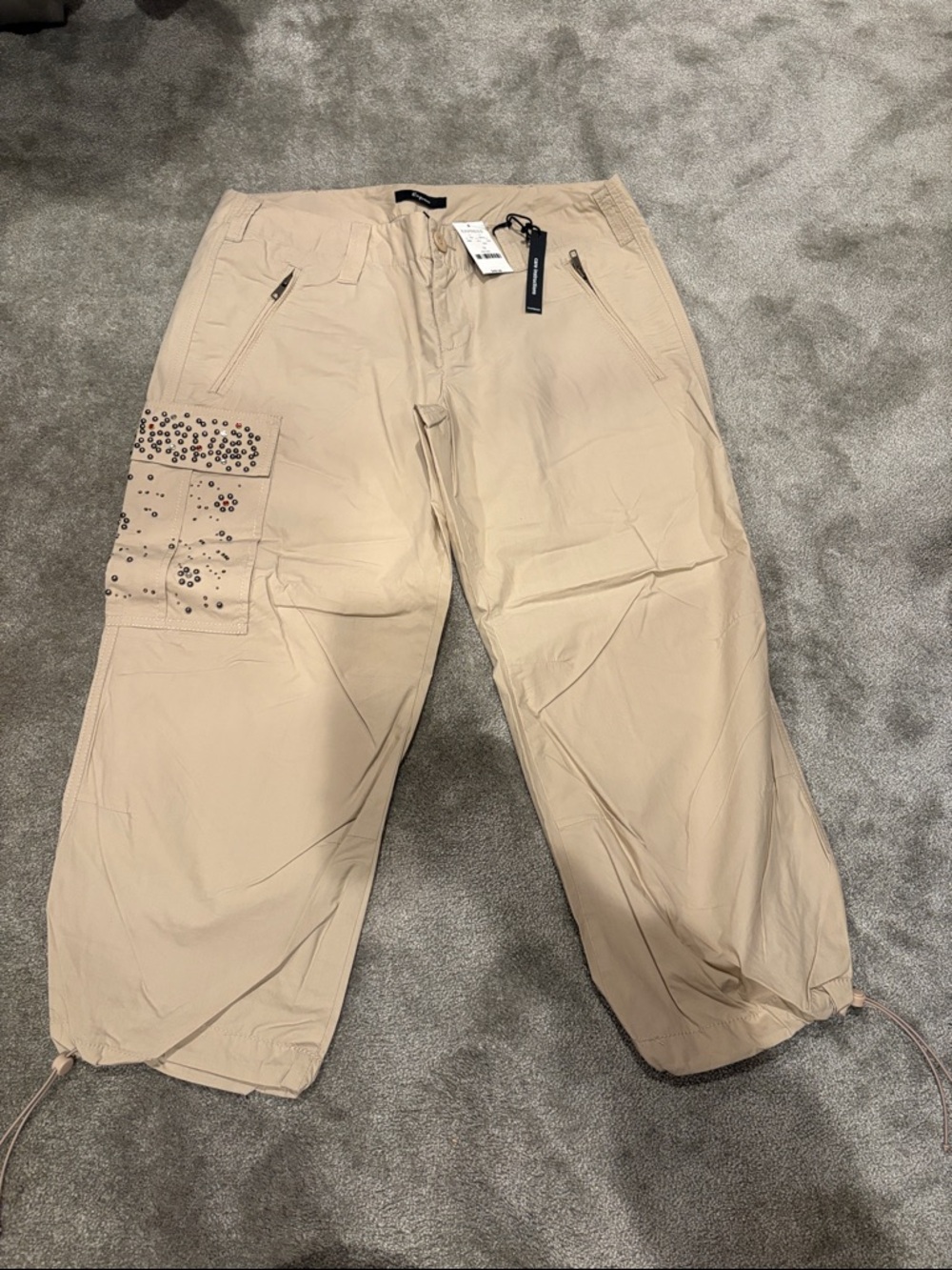 Beige Cargo Pants with Stud Detail